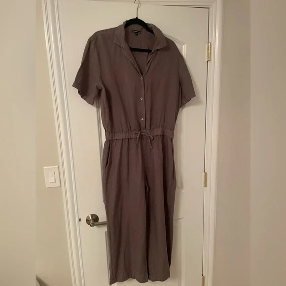 knee length dresses for ladies No.14 Button Up Full Length Linen Dress in Brown Herringbone main image 0